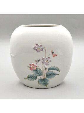 Vintage Otagiri Violet Slim Vase Hand Painted Raised Flowers Japan 6.25"